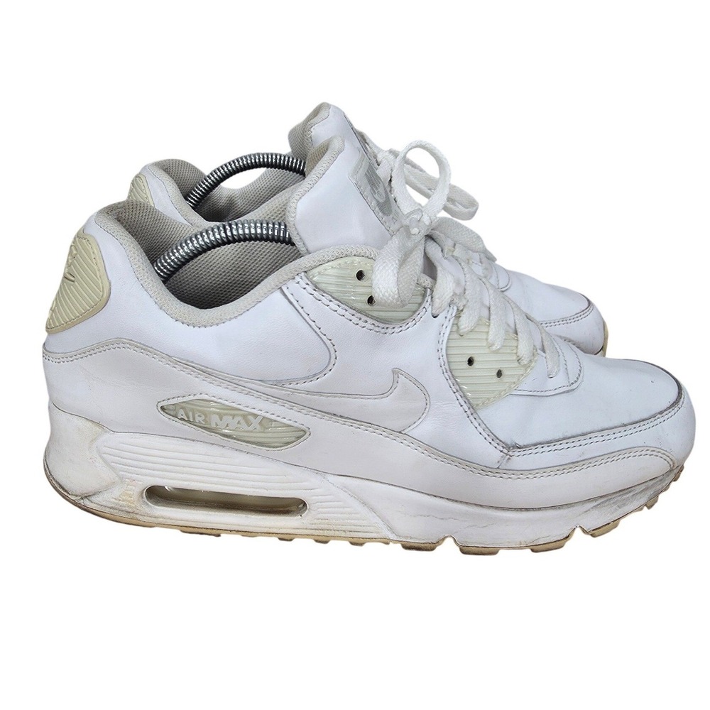 Nike Air Max 90 Sneakers Mens 10.5 Triple White Leather Athleisure 302519-113